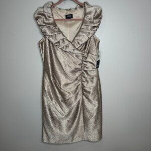 Adrianna Papell Rushed Midi Dress Size 14 Gold Formal Special Occasion Event NWT